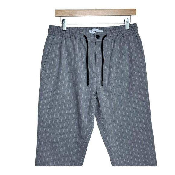 Grey and white striped straight-leg trousers with elasticated waist and drawstri - Picture 5 of 9